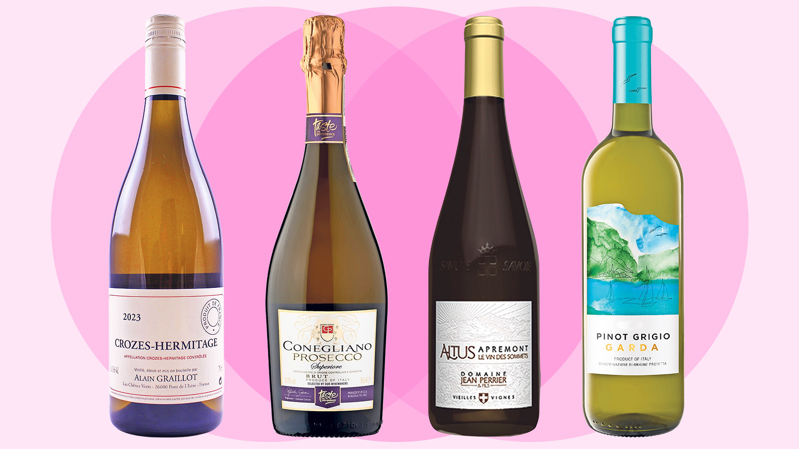 Collage of four wine bottles.