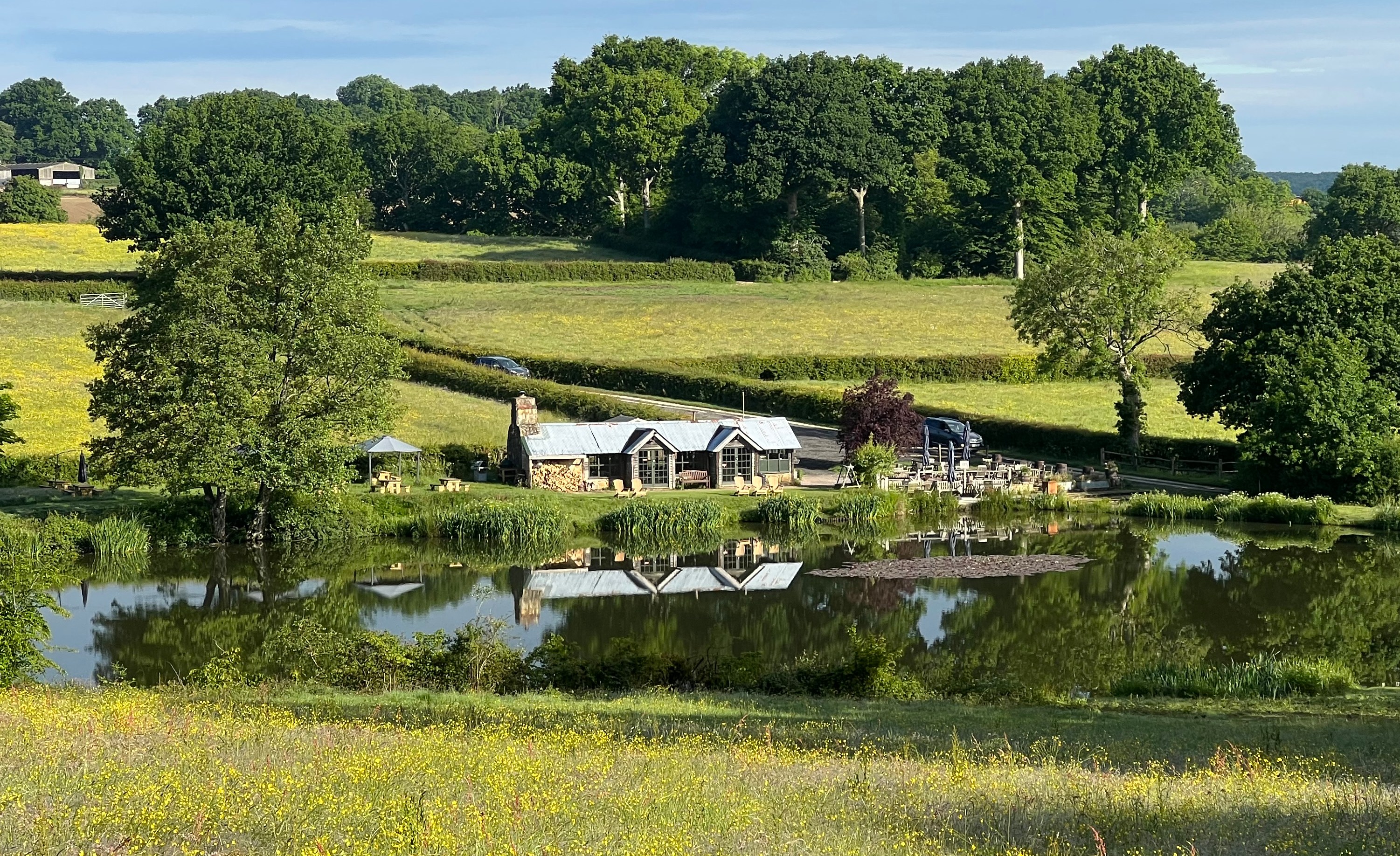 Lakedown Brewery near tranquil pond setting.