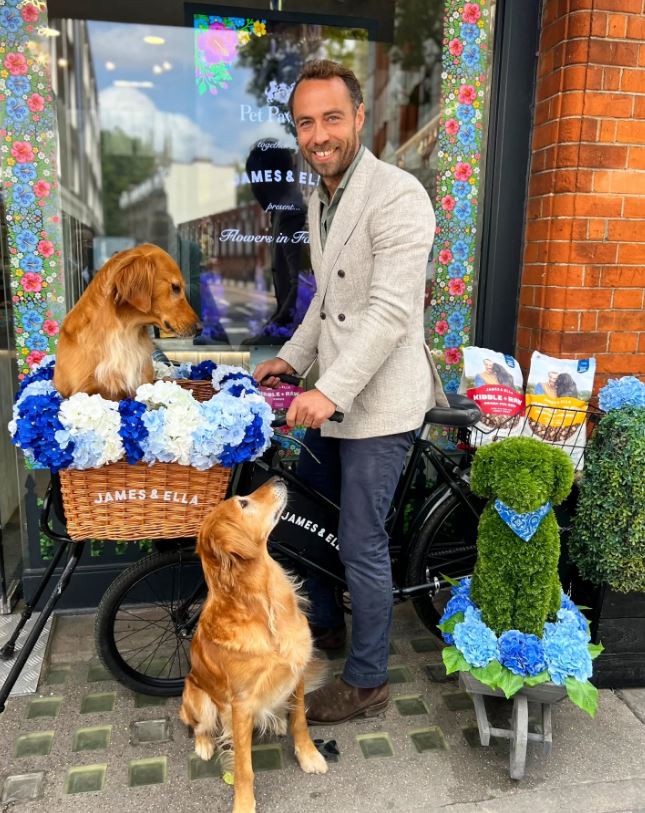 James Middleton with his dogs and James & Ella dog food brand.